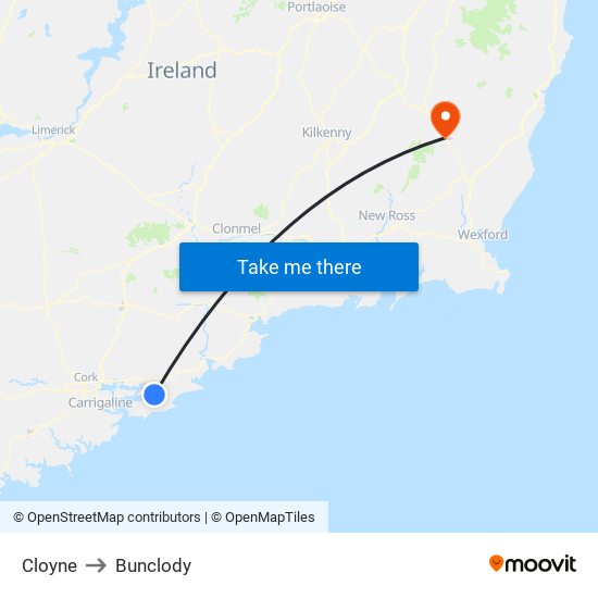 Cloyne to Bunclody map