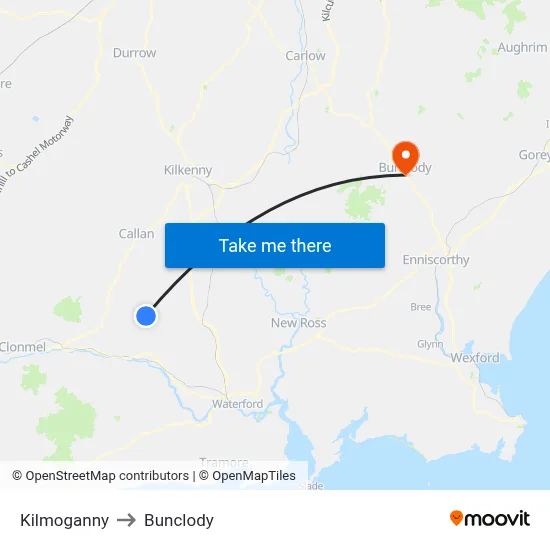 Kilmoganny to Bunclody map