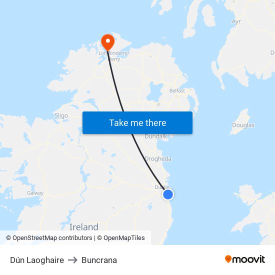 Dún Laoghaire to Buncrana map