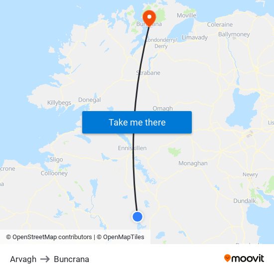 Arvagh to Buncrana map