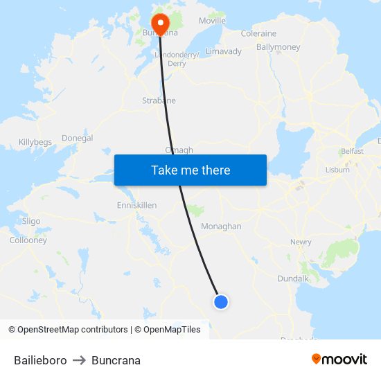 Bailieboro to Buncrana map