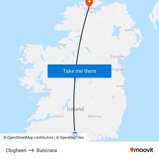 Clogheen to Buncrana map