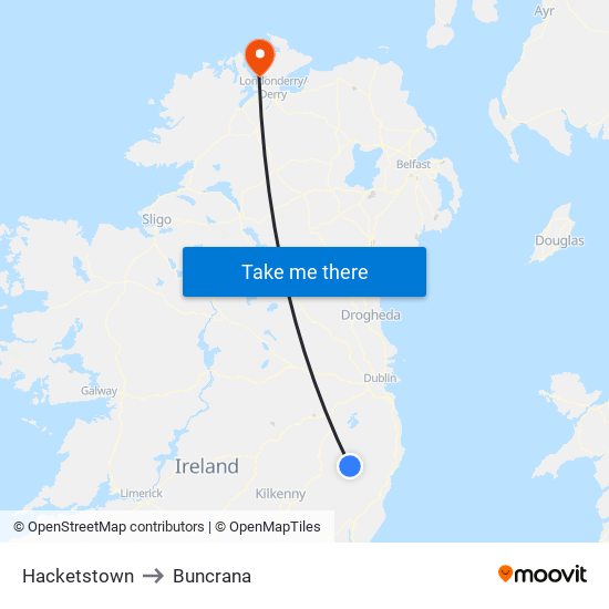 Hacketstown to Buncrana map