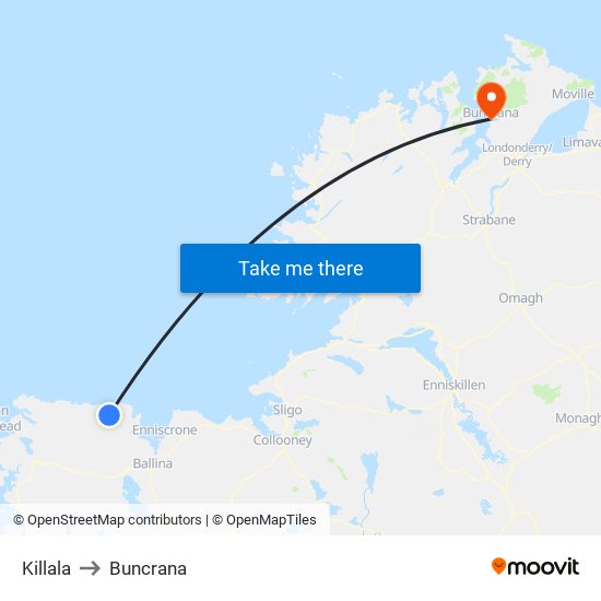 Killala to Buncrana map