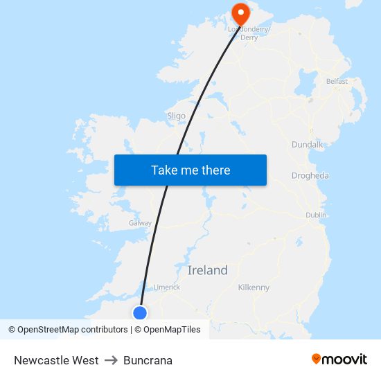 Newcastle West to Buncrana map
