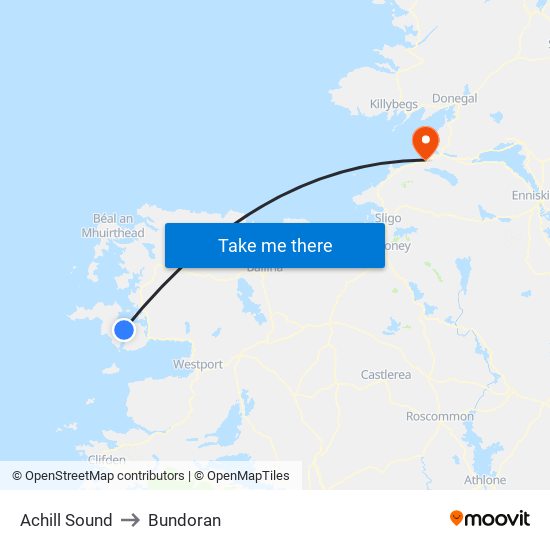 Achill Sound to Bundoran map