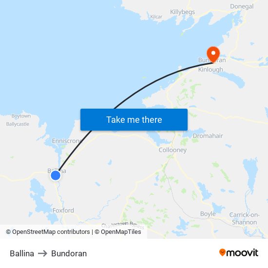 Ballina to Bundoran map