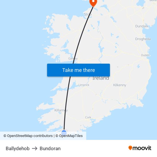 Ballydehob to Bundoran map