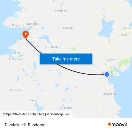 Dundalk to Bundoran map