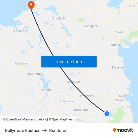 Ballymore Eustace to Bundoran map