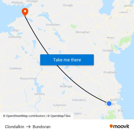 Clondalkin to Bundoran map
