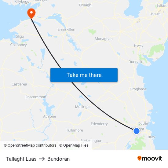 Tallaght Luas to Bundoran map