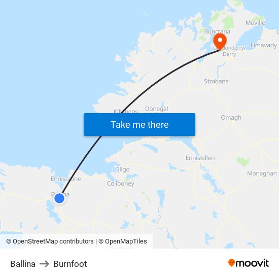 Ballina to Burnfoot map