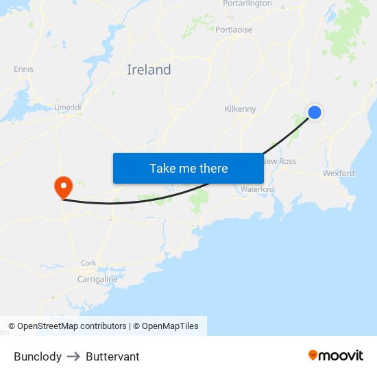 Bunclody to Buttervant map