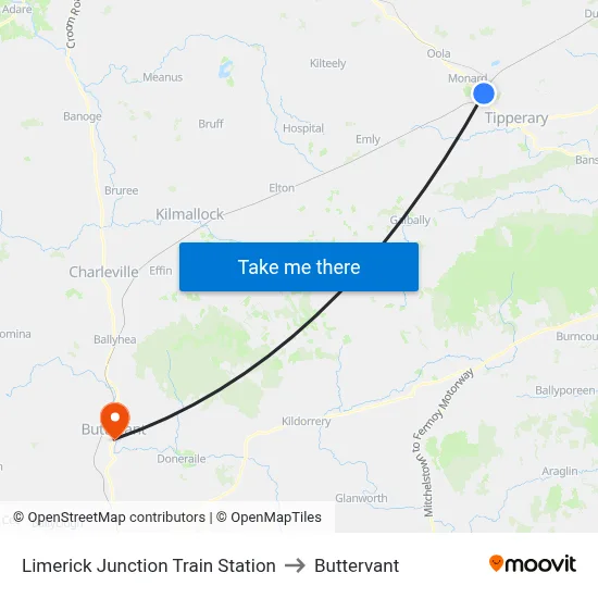 Limerick Junction Train Station to Buttervant map