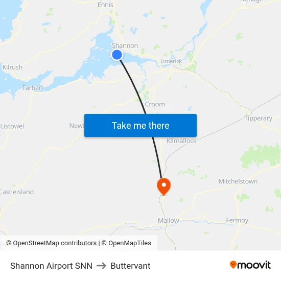 Shannon Airport SNN to Buttervant map
