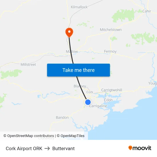 Cork Airport ORK to Buttervant map