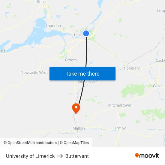 University of Limerick to Buttervant map