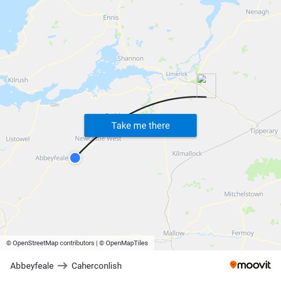 Abbeyfeale to Caherconlish map