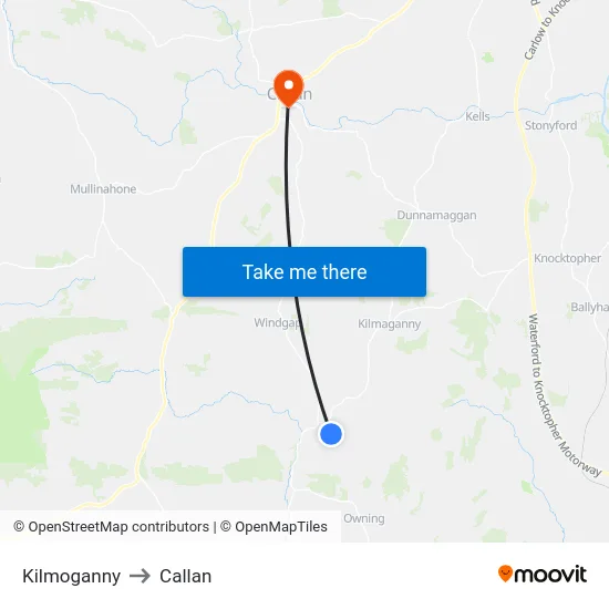 Kilmoganny to Callan map