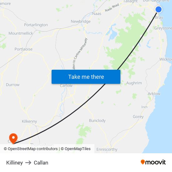 Killiney to Callan map