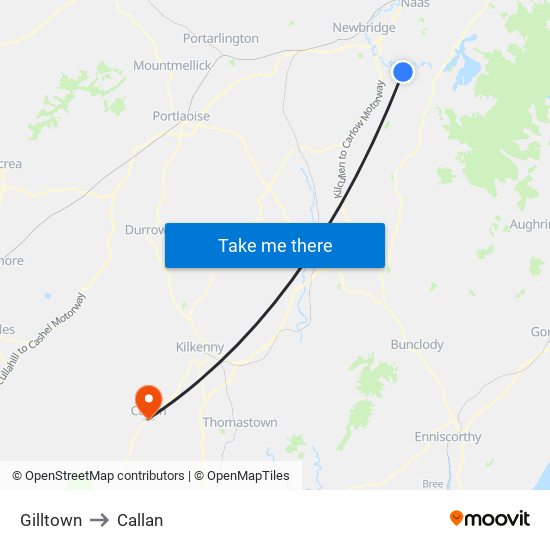 Gilltown to Callan map