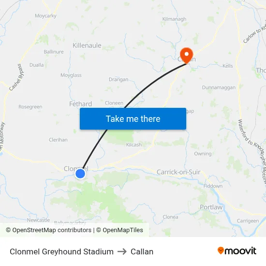Clonmel Greyhound Stadium to Callan map