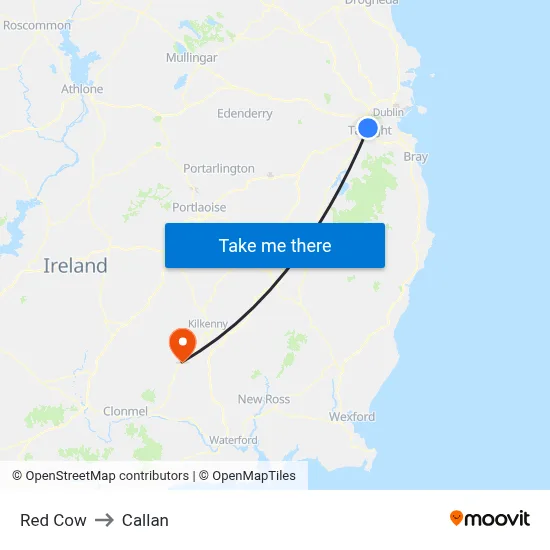 Red Cow to Callan map