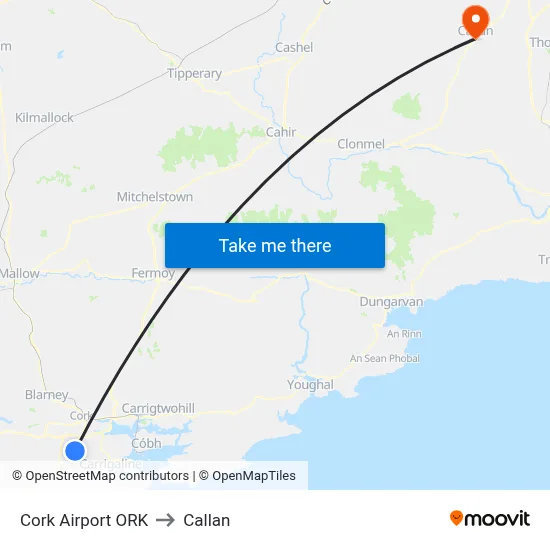 Cork Airport ORK to Callan map