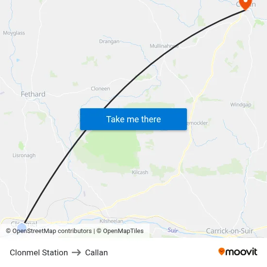 Clonmel Station to Callan map