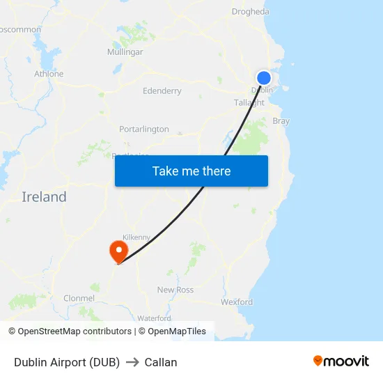 Dublin Airport (DUB) to Callan map