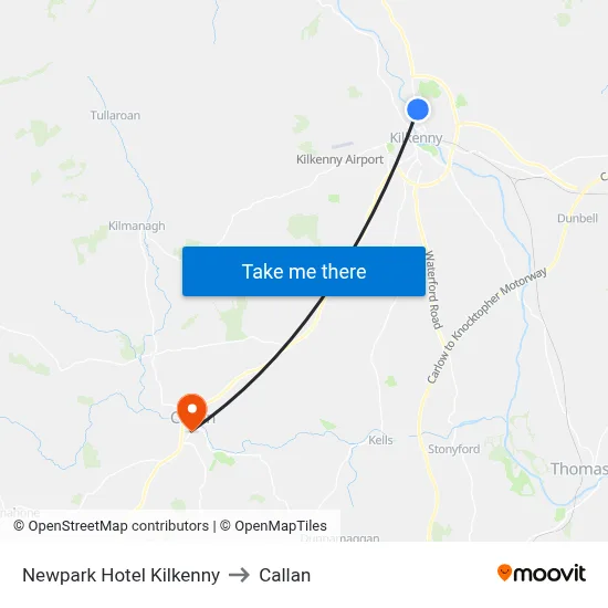 Newpark Hotel Kilkenny to Callan map