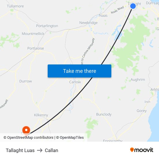 Tallaght Luas to Callan map