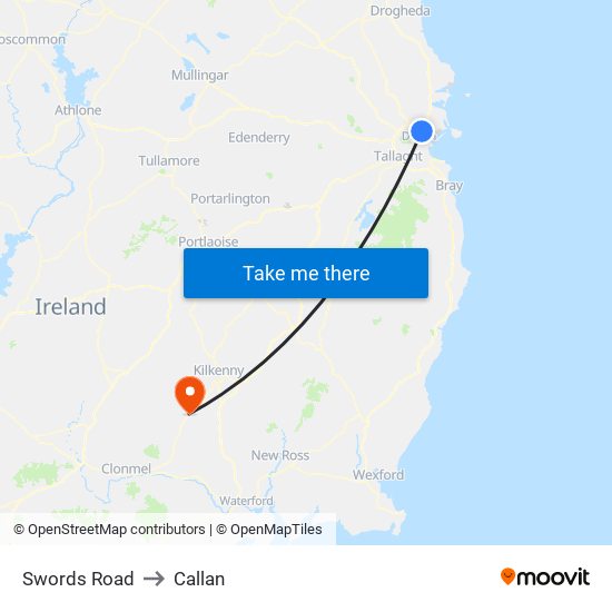 Swords Road to Callan map