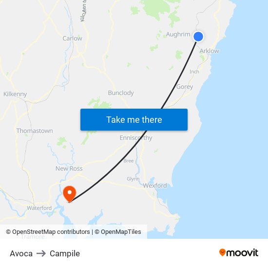 Avoca to Campile map