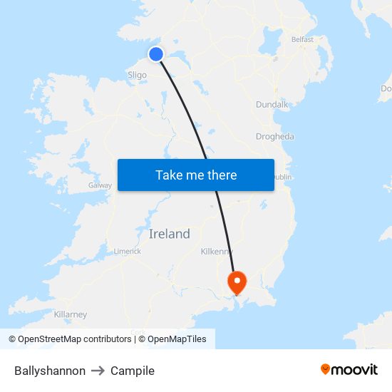 Ballyshannon to Campile map