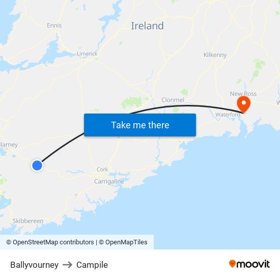 Ballyvourney to Campile map