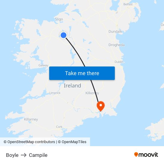 Boyle to Campile map