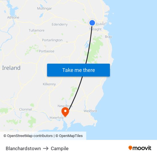 Blanchardstown to Campile map