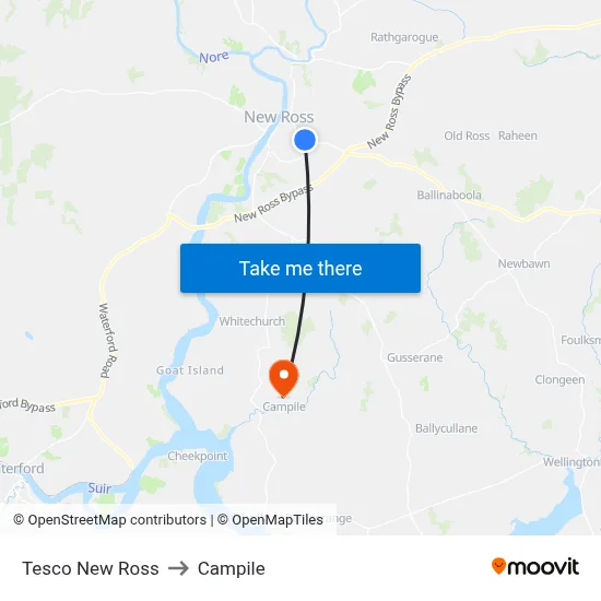 Tesco New Ross to Campile map