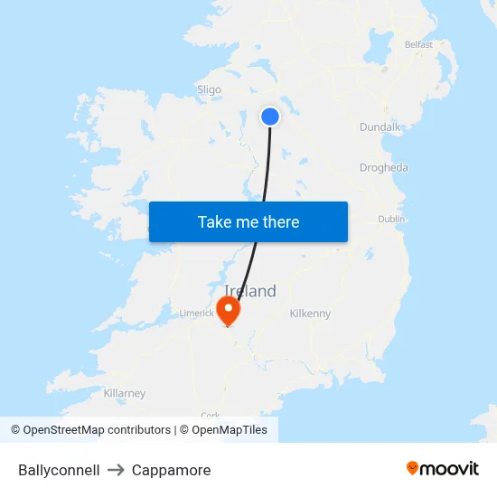 Ballyconnell to Cappamore map