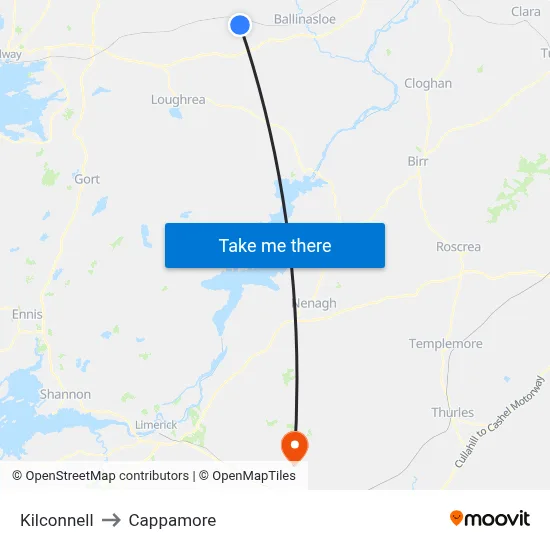 Kilconnell to Cappamore map