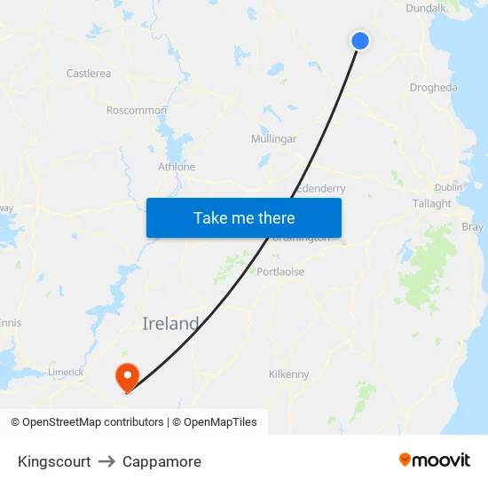 Kingscourt to Cappamore map