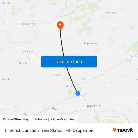 Limerick Junction Train Station to Cappamore map