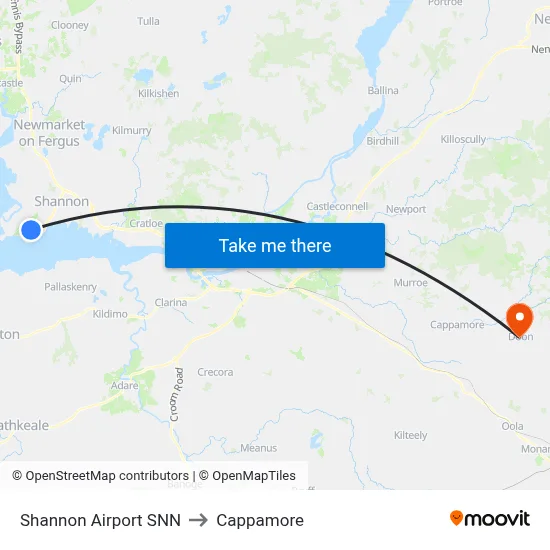 Shannon Airport SNN to Cappamore map