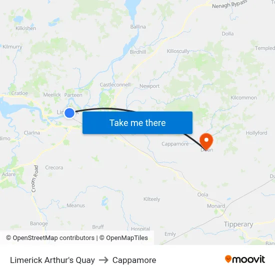 Limerick Arthur's Quay to Cappamore map