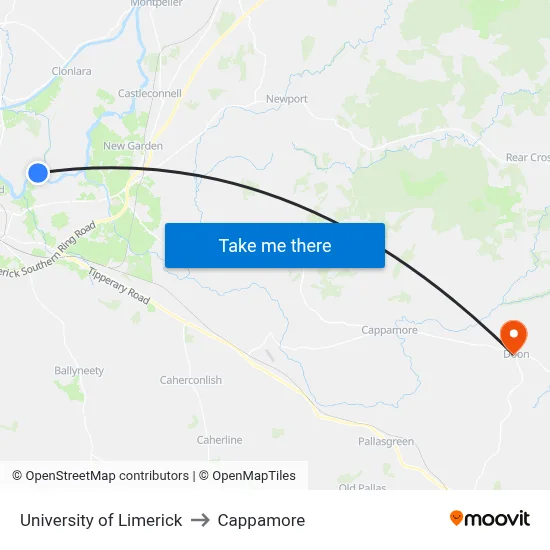 University of Limerick to Cappamore map