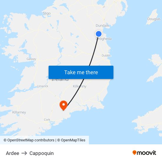 Ardee to Cappoquin map