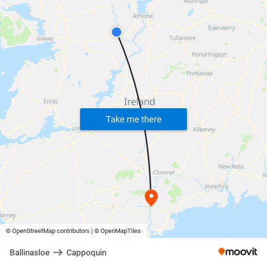 Ballinasloe to Cappoquin map