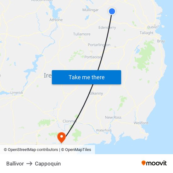 Ballivor to Cappoquin map